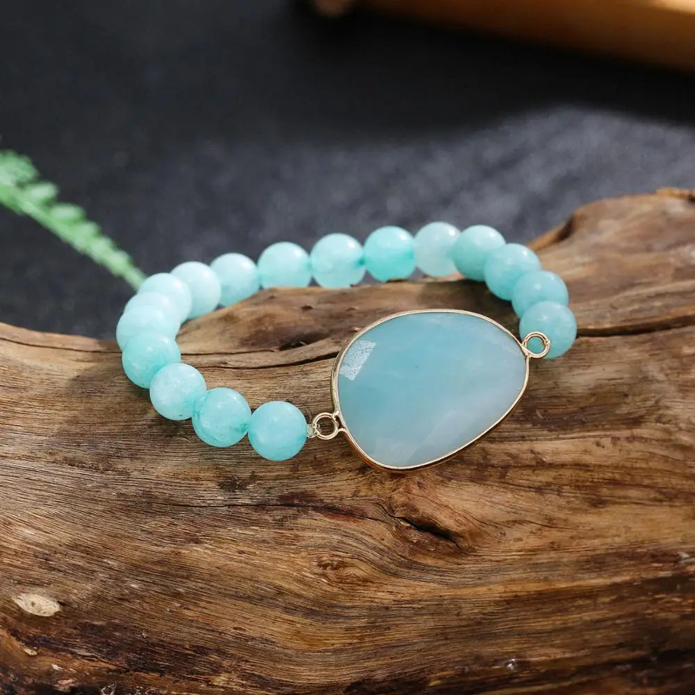 Женские Эластичные Браслеты 8 мм Амазонит очаровательные эластичные массивные