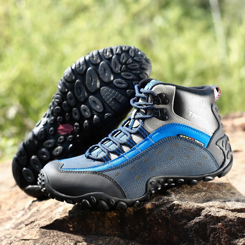 

Outdoor 100% Genuine Leather Men Waterproof Hiking Shoes Snow Boots Trekking Shoes Rubber Wear-resistant Tourist Climbing Shoes
