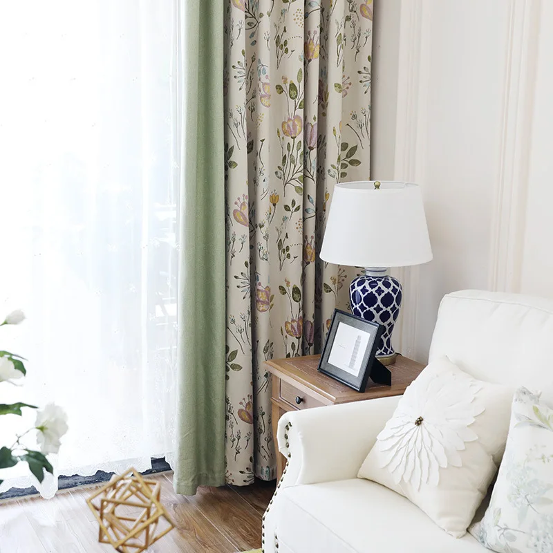 

American Pastoral Fresh Cotton and Linen Jacquard Curtain Custom Curtain Fabric Curtains for Living Dining Room Bedroom