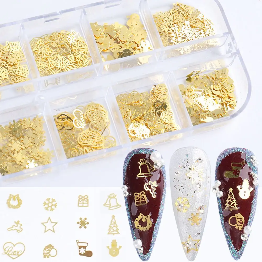 

600pcs/box Slices Nail Art Decorations Charms Christmas Designs Nail Sequins Snowflakes 3D Metal Flakes
