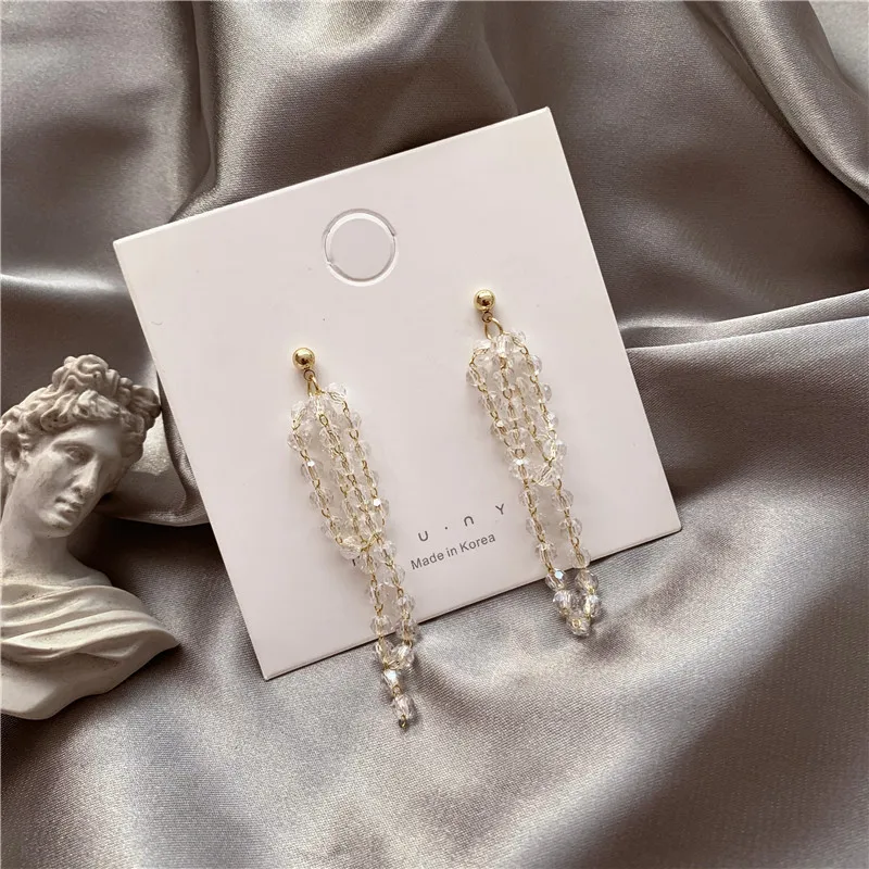 

KAILONADDY Crystal Beads Tassel Clip Earrings Without Piercing Glass Fairy Long Earings Charms Fake Earrings Clip on Earrings