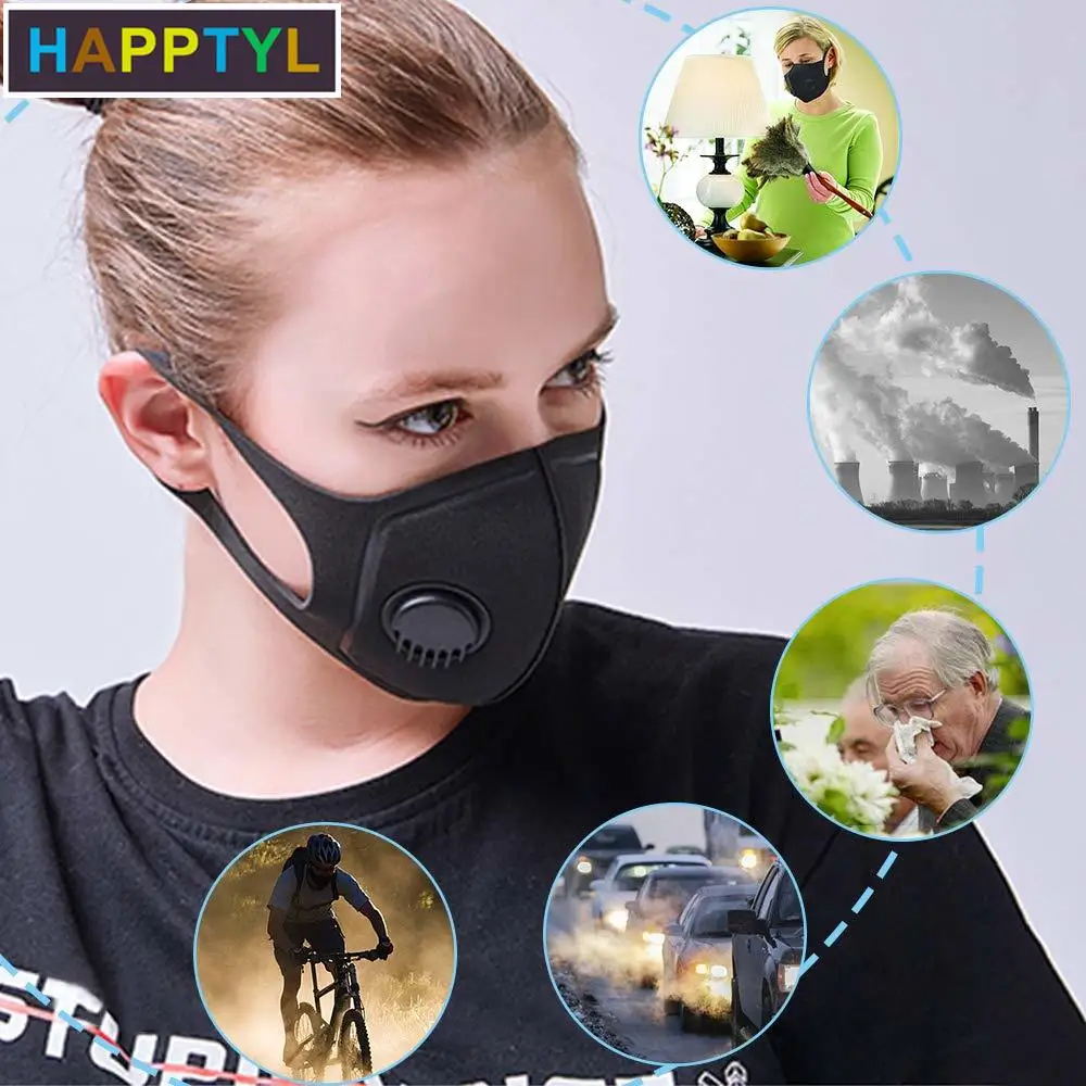 HAPPTYL 1 шт маски из губки с дыхательным клапаном моющаяся двухслойная