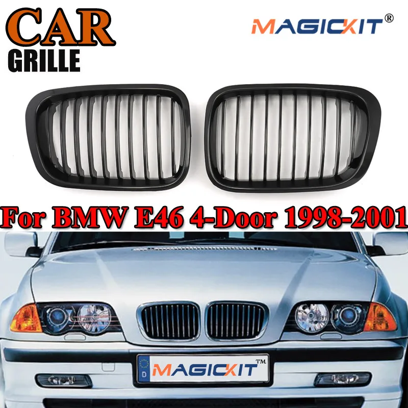 Глянцевая черная передняя решетка MagicKit для 98 01 BMW E46 3 серии 4 двери|Гоночные