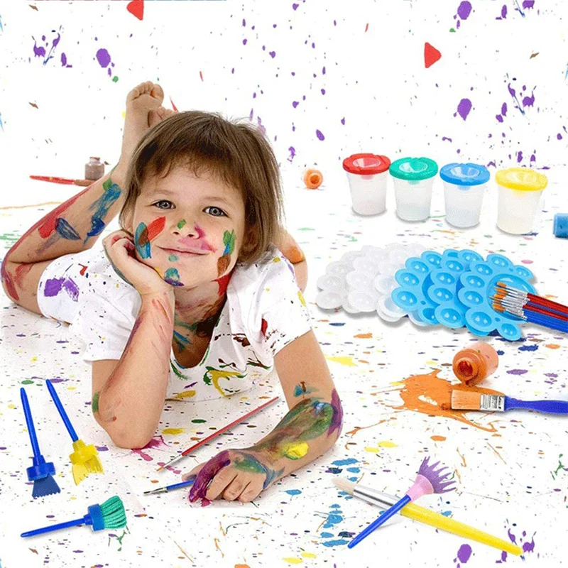 Высокий 34 шт./компл. детский набор кистей для рисования художника с 6 палитрами