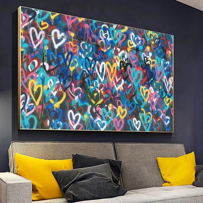 

Banksy Colorful Love Hearts Graffiti Wall Art Canvas Painting Posters and Prints Abstract Wall Art Pictures for LivingRoom Decor