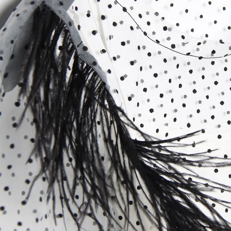 

TWOTWINSTYLE Patchwork Feather Perspective Shirt For Women O Neck Sleeveless Dot Casual Blouse Female Fashion Summer Clothing