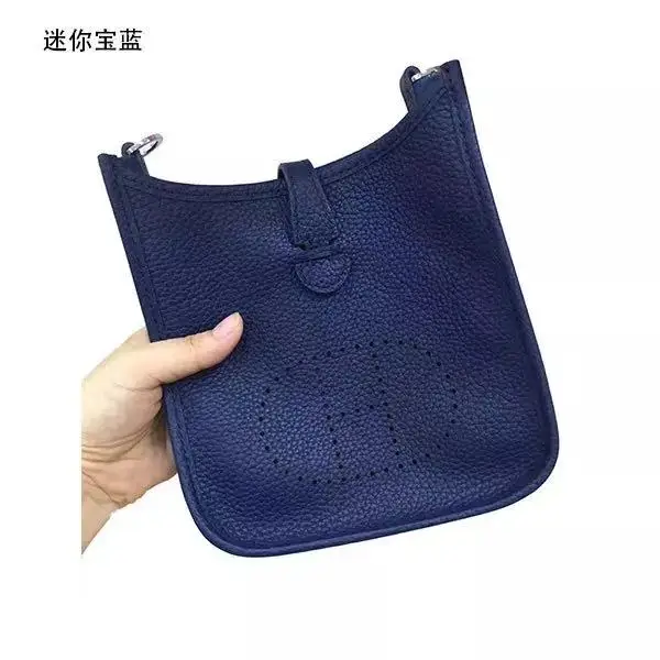 

High-end custom H lychee pattern cowhide wide shoulder strap saddle bag mini hollow female bag messenger bag lady
