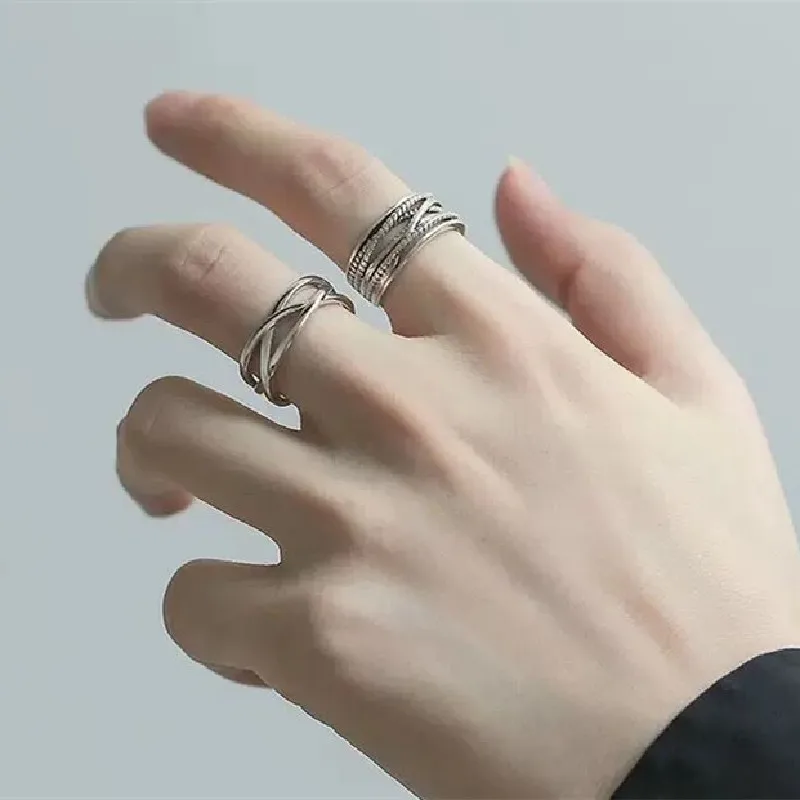 

Ropuhov 2021 New Silver Need Korean Woman Line Cross Ring Fashion Trendy Temperament Hollow Out Hand Ornament