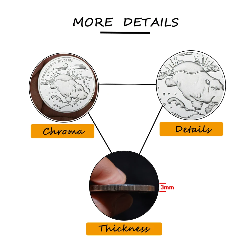 

Hippo Designed Silver Coins Wild Commemorative Coins Protect Wildlife Animals Commemorative coins