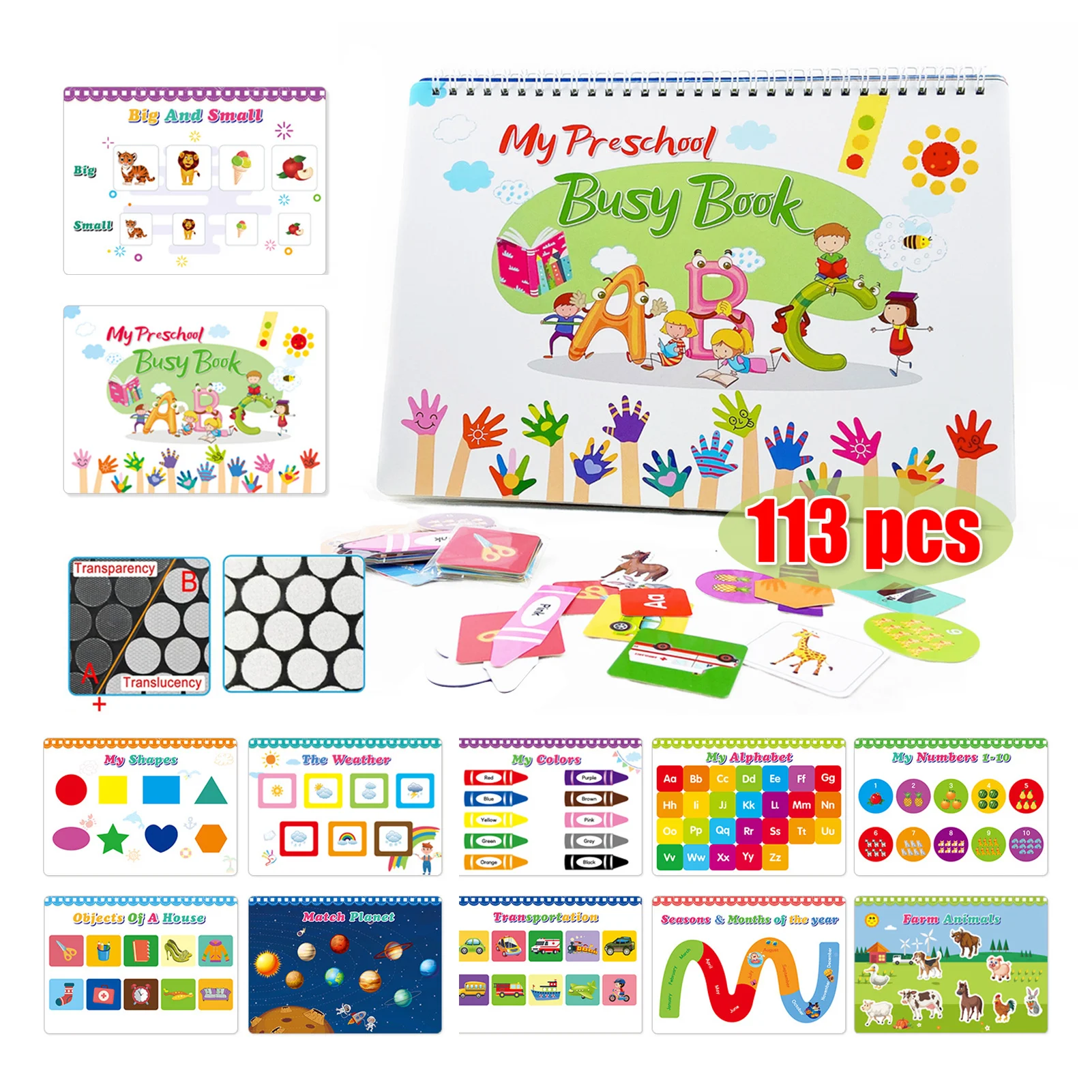 

Child Busy Book Sensory Educational Toys Early Learning Book Toy Quiet Book Vegetables Fruits Animals Numbers Sticker