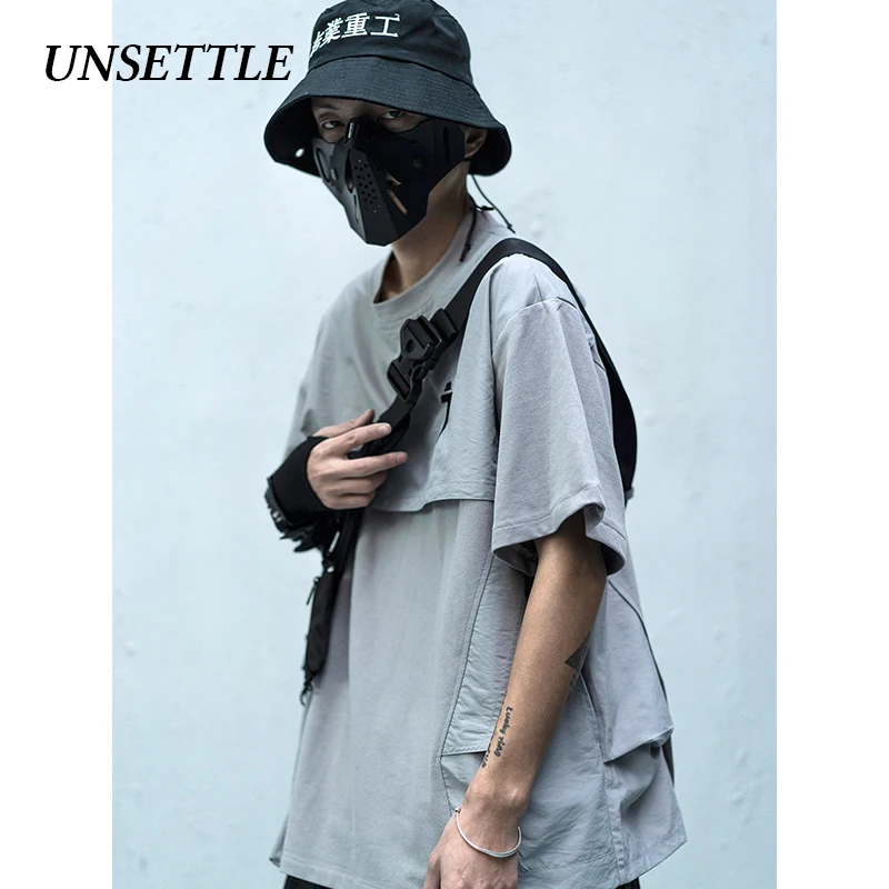 UNSETTLE 2020SS Мужская/Женская Японская уличная футболка в стиле пэчворк мужская