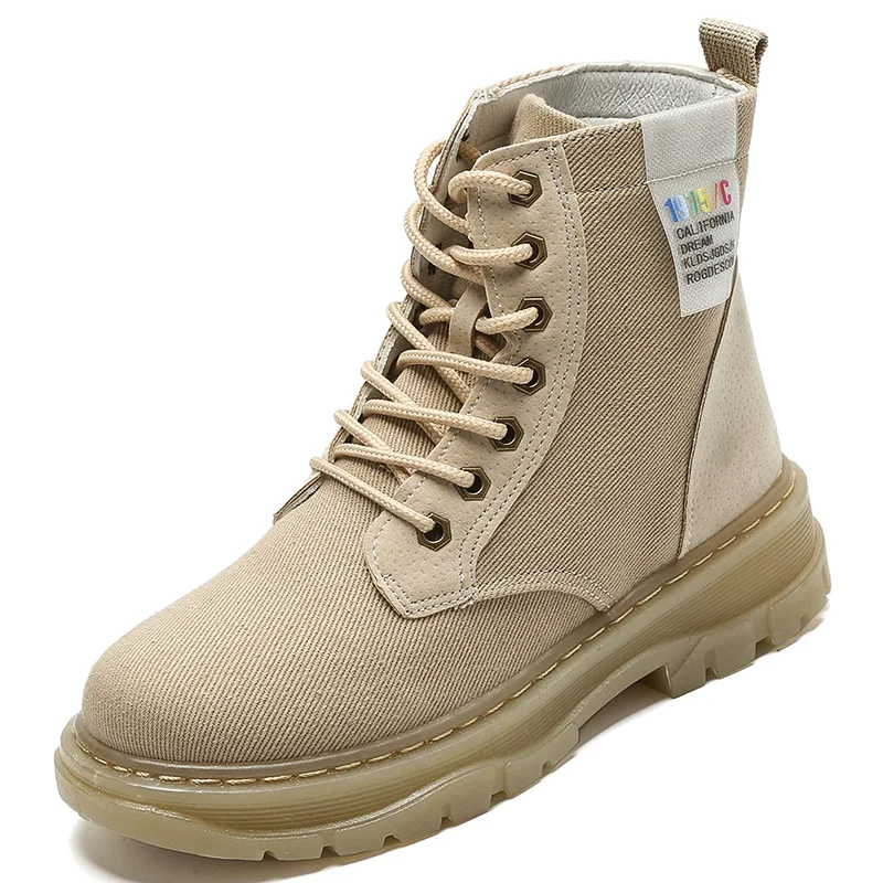 D01 Beige WeiDeng/женские ботильоны; модные уличные зимние ботинки из натуральной кожи на шнуровке; классические военные ботинки; Повседневная обувь в стиле панк с высоким берцем - Цвет: D01 Beige