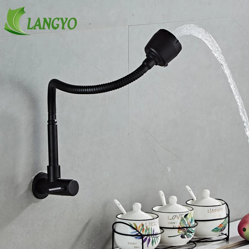 Настенный черный кухонный смеситель из нержавеющей стали однорычажный для