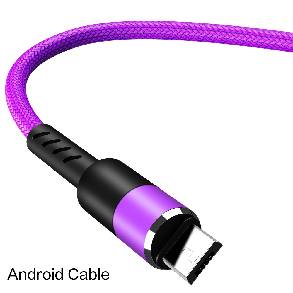 Кабель Micro USB 1 м 2 м 3 м быстрое зарядное устройство с круглой головкой нейлоновый кабель для передачи данных с оплеткой для мобильного телефона samsung/millet Android - Цвет: purple for Micro