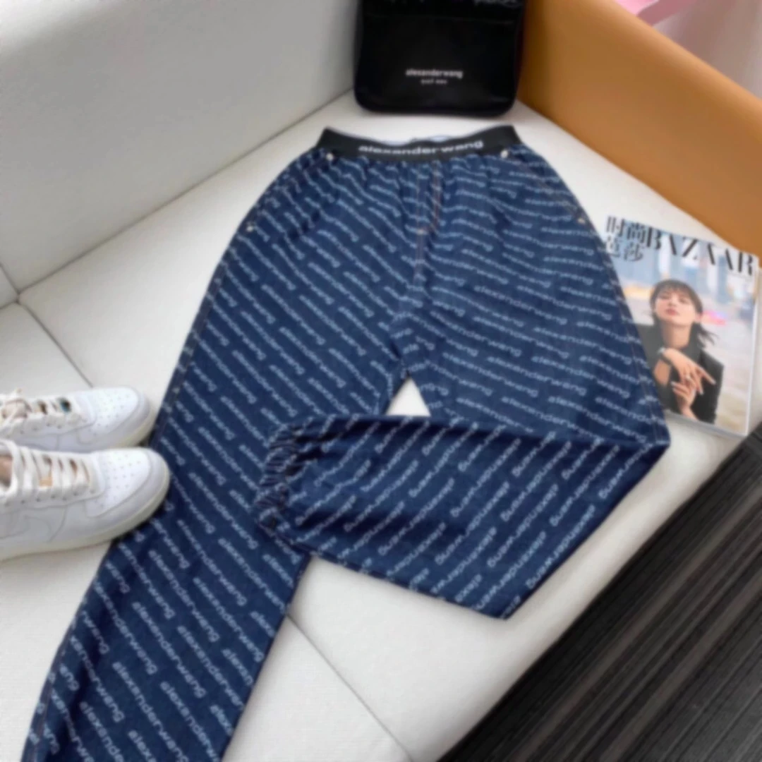 

Women's jeans summer loose new fashion brand luxury design commuter multifunctional full logo nine point pencil pants