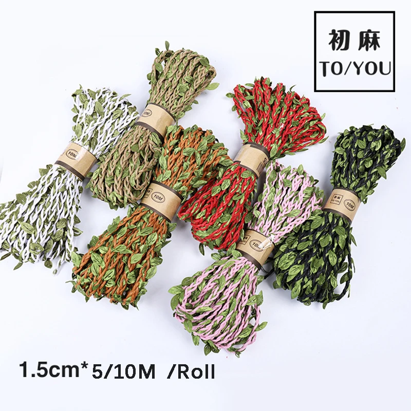 

2M/5M /10M 15mm color Leaf Rope Natural Hessian Jute Twine Rope Burlap Ribbon DIY Craft Vintage For Home wedding decoration