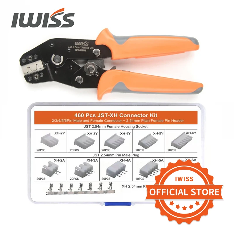 IWISS SN-01BM crimping plier for PH2.0,XH2.54,KF2510,AWG28-20,JST,Molex,Servo Connector Plug with 460PCS JST-XH connector kit