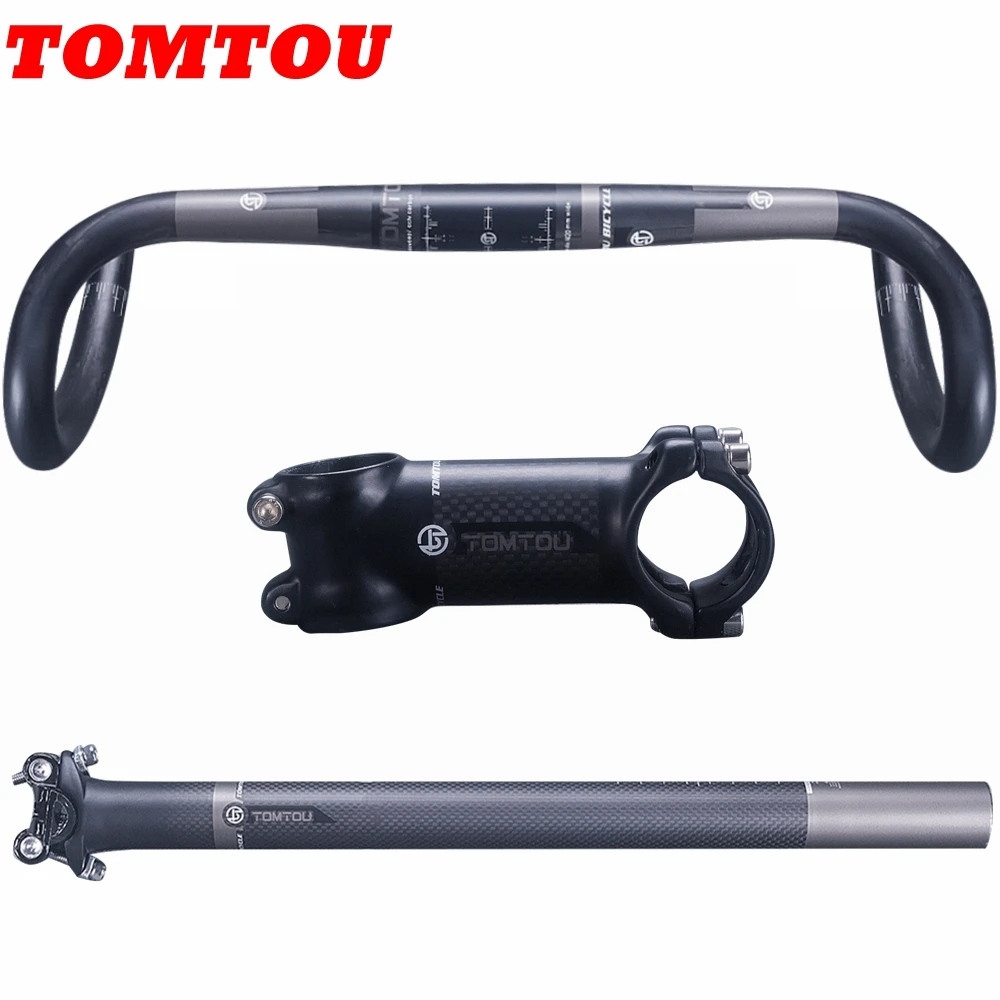 

TOMTOU Carbon Fiber Road Bike Handlebar Sets Handlebars Stem Seat Post For Cycling Road Bicycle XXX Parts