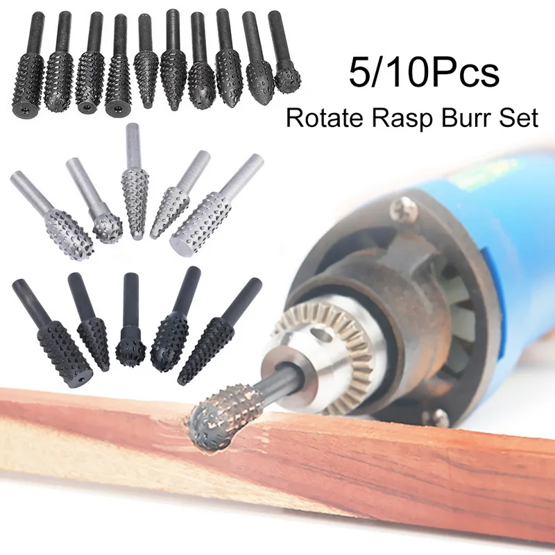 

5pcs Steel Rotary Rasp File 1/4" Shank Rotary Craft Files Rasp Burrs Wood Bits Grinding Power Woodworking Hand Tool