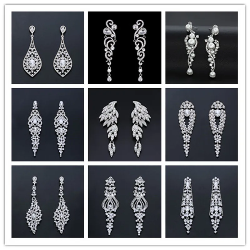 Свадебные серьги для невесты хрустальные серьги-подвески Стразы серебристого