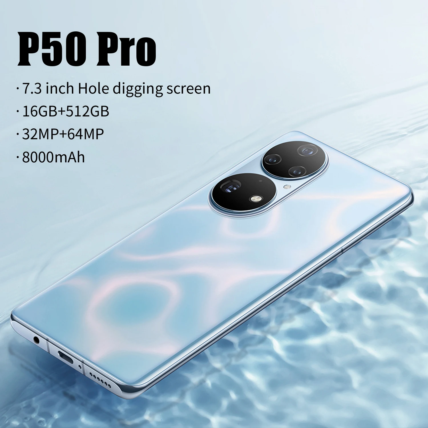 2021 new p50 pro 7 3 inch smartphone 16512gb 8000mah big battery 10 core 64mp camera mobile phone global version gift free card free global shipping