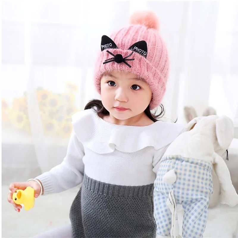 Зимние шапки бини для детей детские мальчиков и девочек шапка с помпоном из