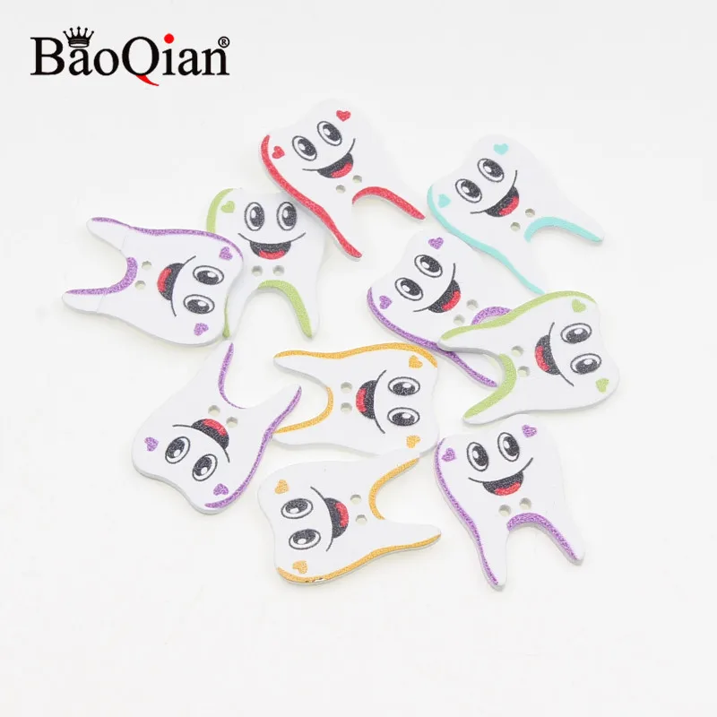 20 шт., деревянные пуговицы для скрапбукинга с мультяшными зубами, для рукоделия, поставка одежды с 2 отверстиями, аксессуары для одежды 20x27 мм