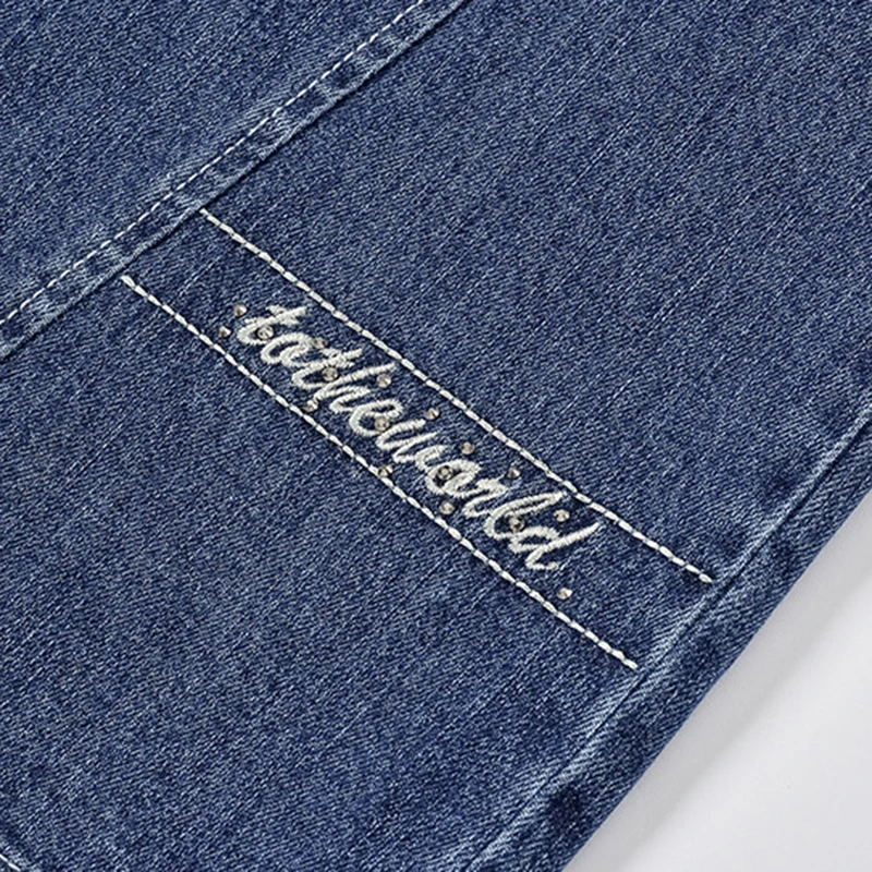 

YUEY New Wide Leg Jeans Women Middle Waist Large Size Pattern Blue Fashion Comfortable Casual Korean Style Big Jeans S to 5XL