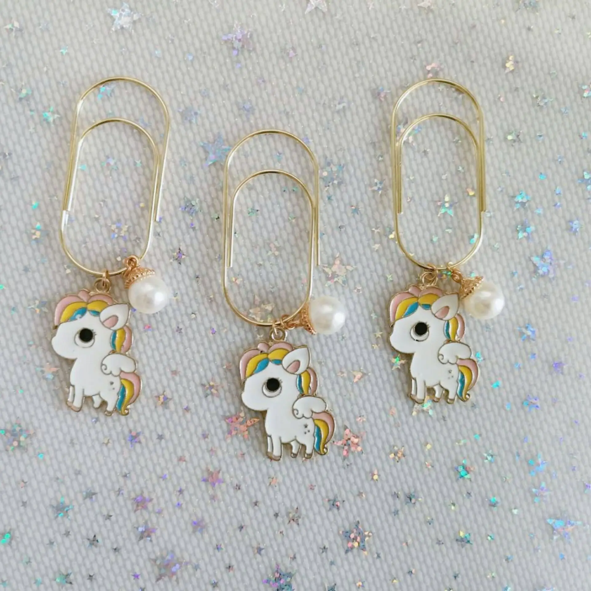 

1piece Unicorn Pearl Metal Decorative Paper Clips Kawaii Cute Creative Bookmark for Notebooks Office School Stationery Supplies
