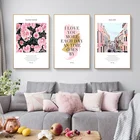Настенный постер розового цвета с романтическими надписями и цветами в скандинавском стиле
