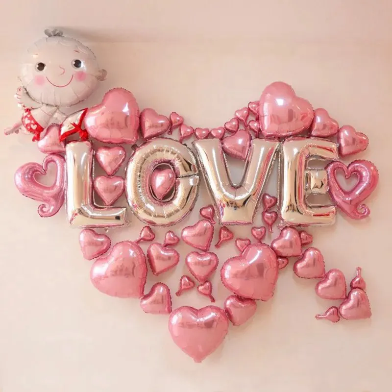Pink Heart 58 шт. Розовый Красный Сердце фольга Воздушные шары набор Письмо Любовь балоны свадебный фон DIY украшения гелиевый воздух шары курица вечерние принадлежности - Цвет: Pink Heart