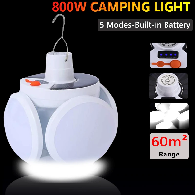 800W Solar LED Torch USB Rechargeable Night Light Outdoor Camping Lamp Emergency Lights Portable Searchlights Great Lantern Bulb | Освещение