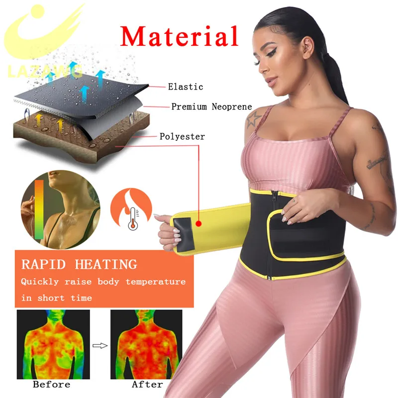 LAZAWG Front Zipper Hooks Firm Body Shapewear Neoprene Hot Sweat Waist Trainer Cincher Shaper for Weight Loss Plus Size | Женская одежда