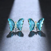 funmode charm beauty butterfly colorful crystal stud earrings for women jewelry accessories wedding party gifts brincos fe143