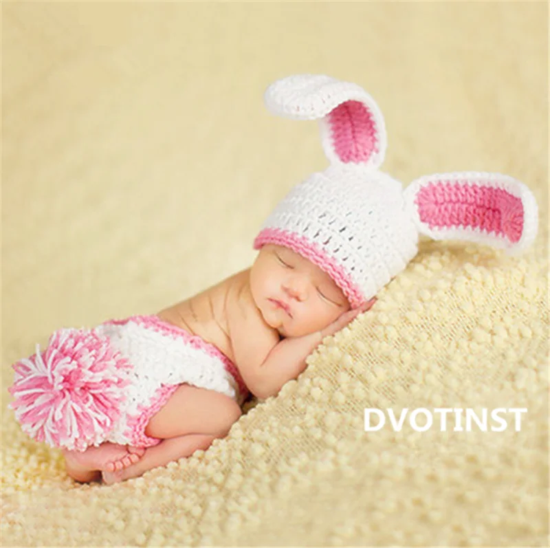 Dvotinst Newborn Props Soft Baby Boy Girls Costume Infant Knitted Rabbit Outfit Set Photography Accessories | Детская одежда и
