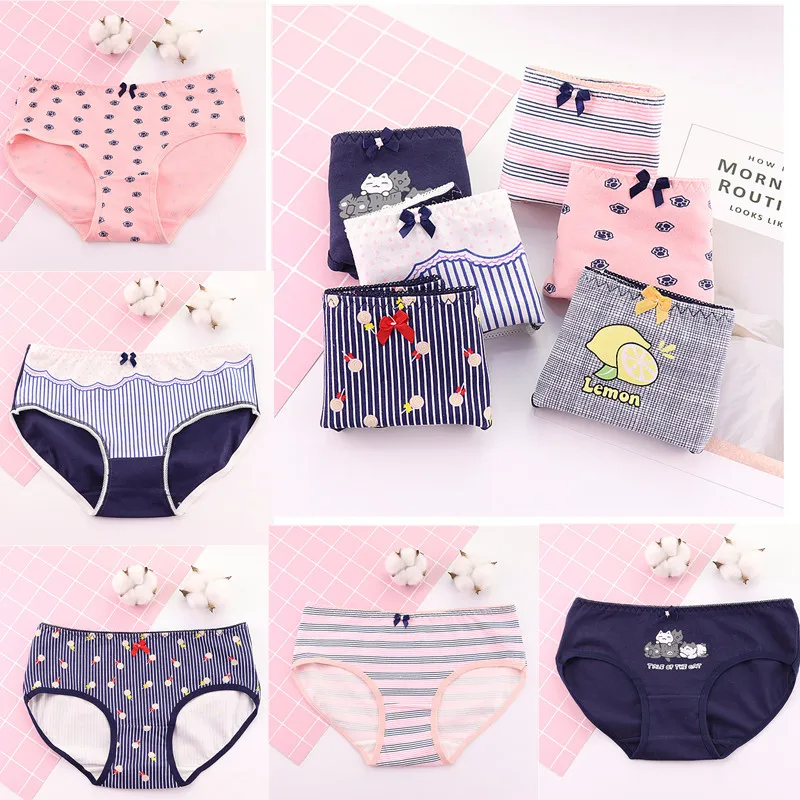 

2019 New 6Pcs/Lot Girl Panties Printing Underwear Cartoon Briefs Cotton Lingerie Soft Comfortable Bowknot Girl for Panty HS99