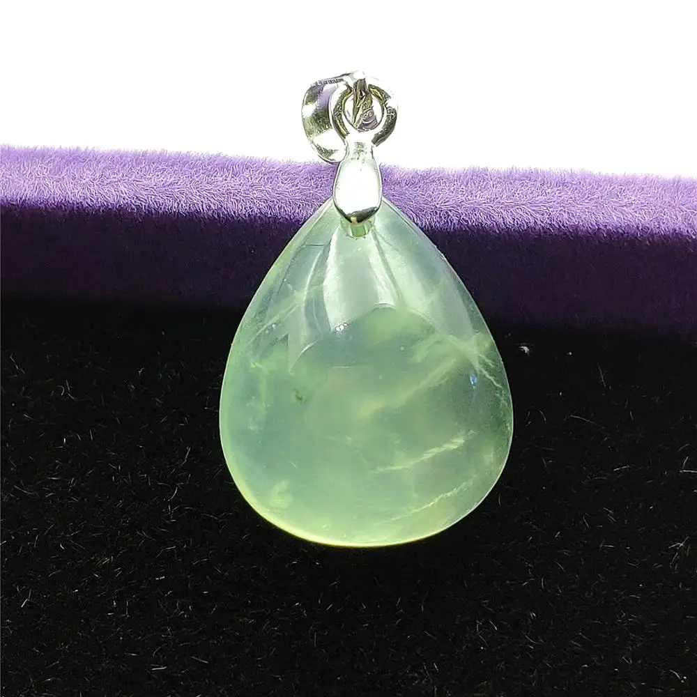 Genuine Natural Green Prehnite Crystal Water Drop Pendant 20x15x8mm Gemstone Clear Bead For Women Men Love Healing AAAAA | Украшения и