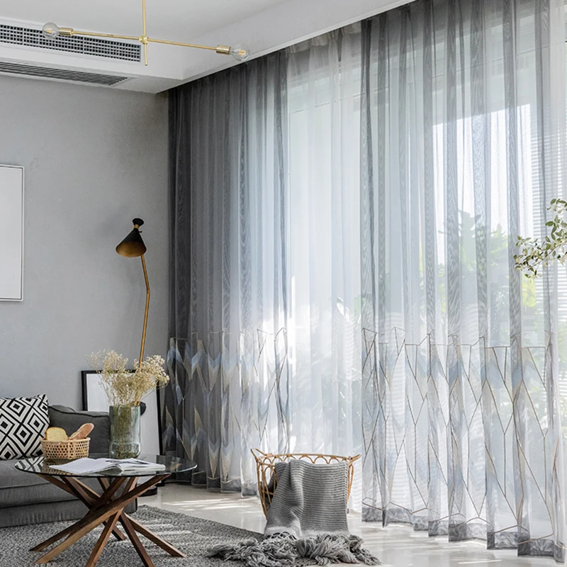 Серая Тюлевая занавеска в скандинавском стиле с геометрическим узором тонкая