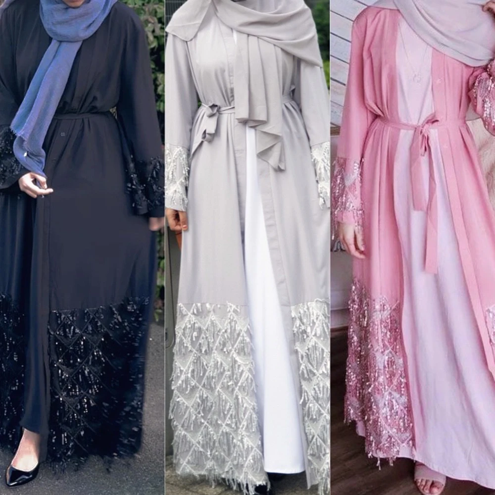 Open Abaya Kimono Femme Musulmane Dubai Kaftan Islam Muslim Cardigan Abayas For Women Caftan Robe Longue Turkish Islam Clothing