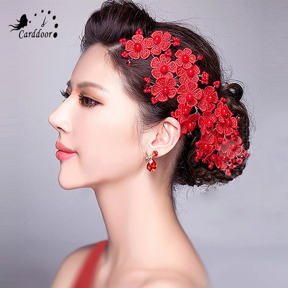 Повязка на голову женская, с жемчугом, красного, белого цвета