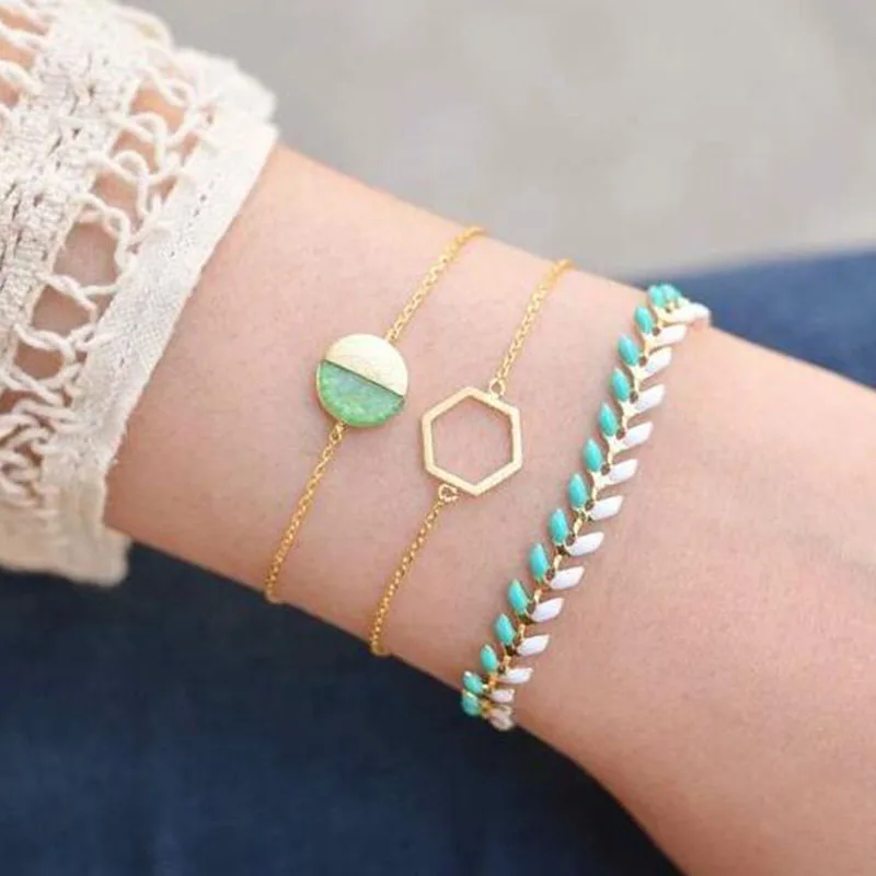 3 шт трендовые геометрические круглые пшеничные цепочки браслет набор