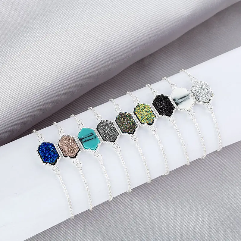 Модный Регулируемый Круглый круглый полимерный Druzy браслет Drusy из искусственной смолы Druse камень Золотая Серебряная цепочка ювелирное изделие для женщин подарок