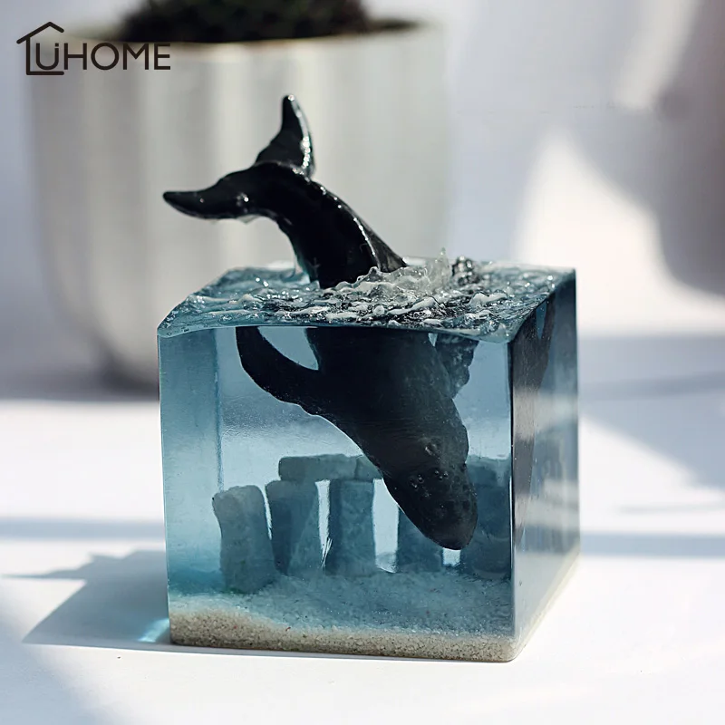 Современные статуэтки из смолы креативные светящиеся морские киты орнамент для