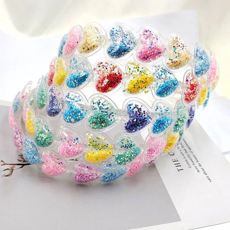 

1pcs new DIY handmade sequin Quicksand heart shaker glitter headband