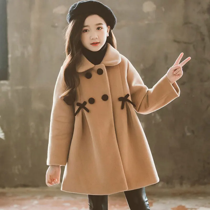 Детские куртки для девочек зимнее шерстяное пальто подростков осенняя куртка
