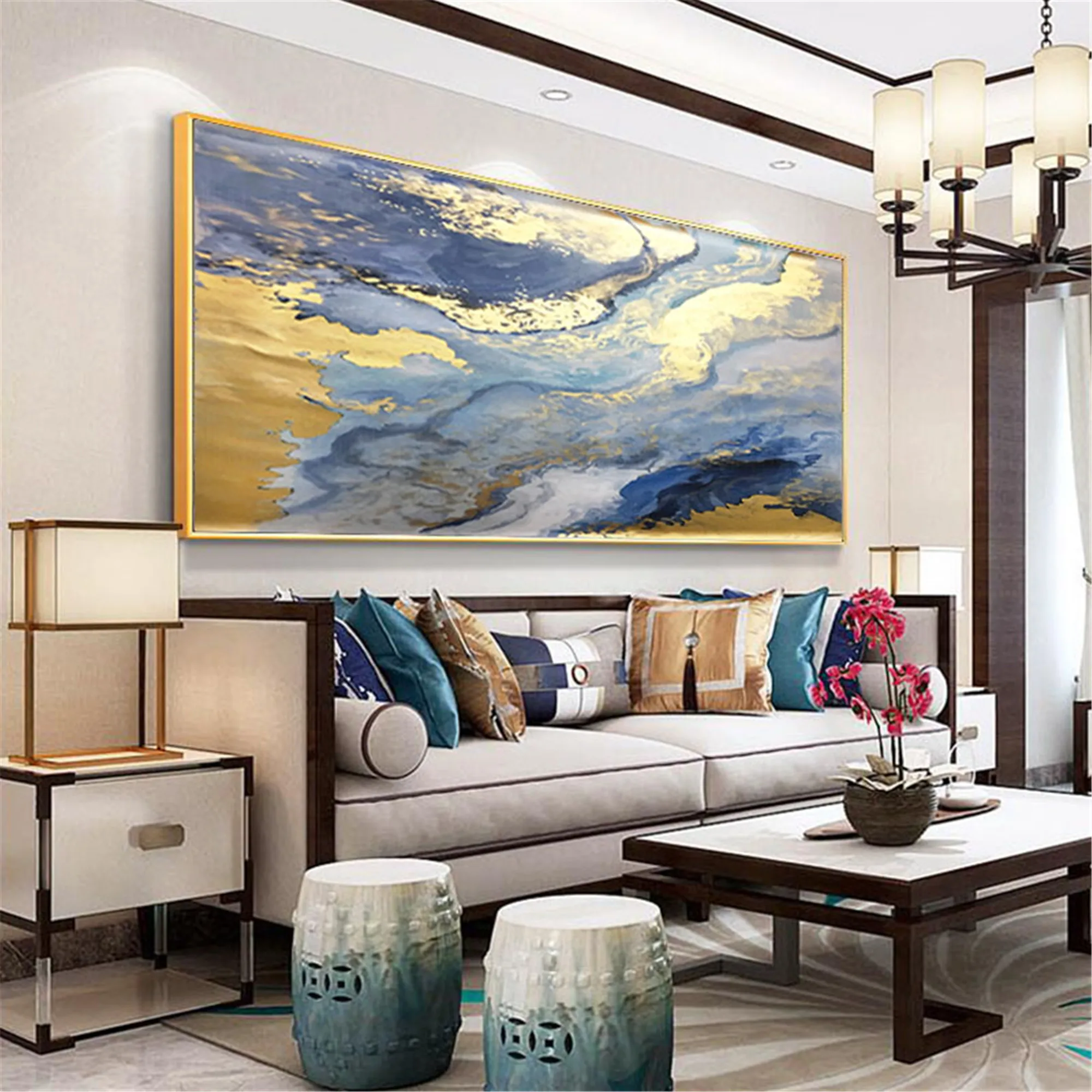 

Gold abstract canvas painting acrylic wall art pictures for living room home hallway decor original texture quadros caudros