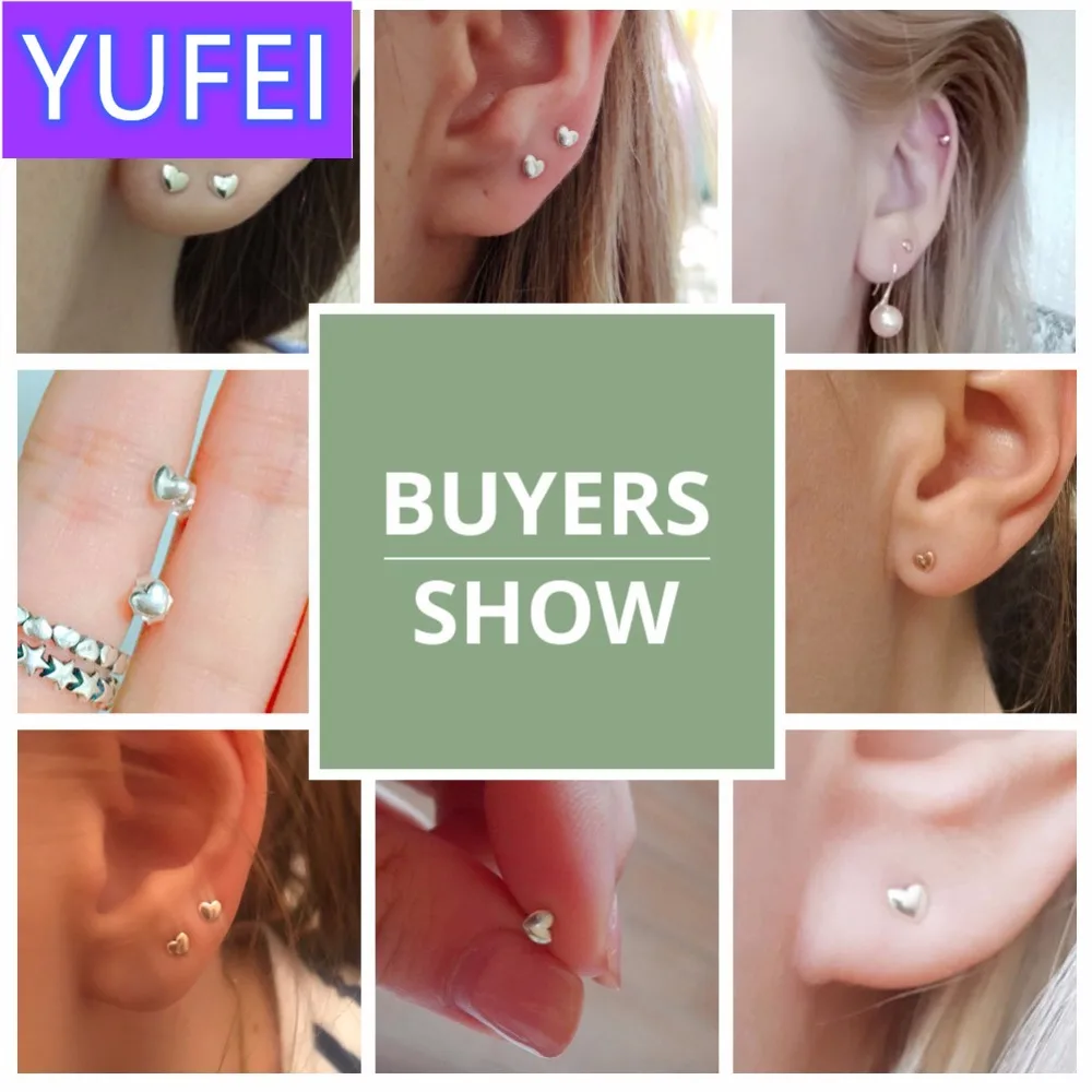 

YUFEI 100% 925 Sterling Silver Petite Plain Hearts Stud Earrings for Women Silver Small Earrings Fine Jewelry brincos PAS441