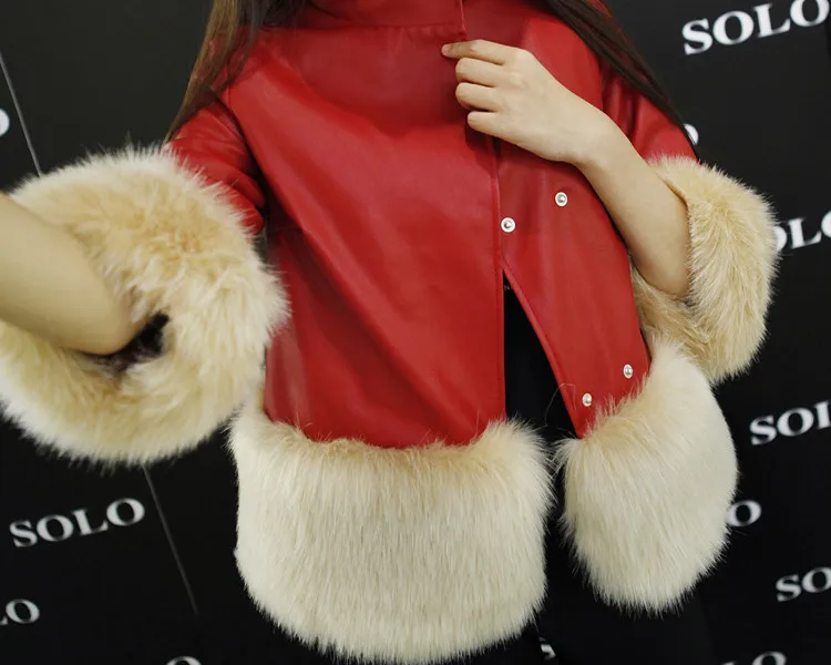 

European Haining Imitation Fox Fur Outwear Ladies 2020 Thicken Short Three-Quarter Sleeve PU Slim Leather Fur Coat Female E450