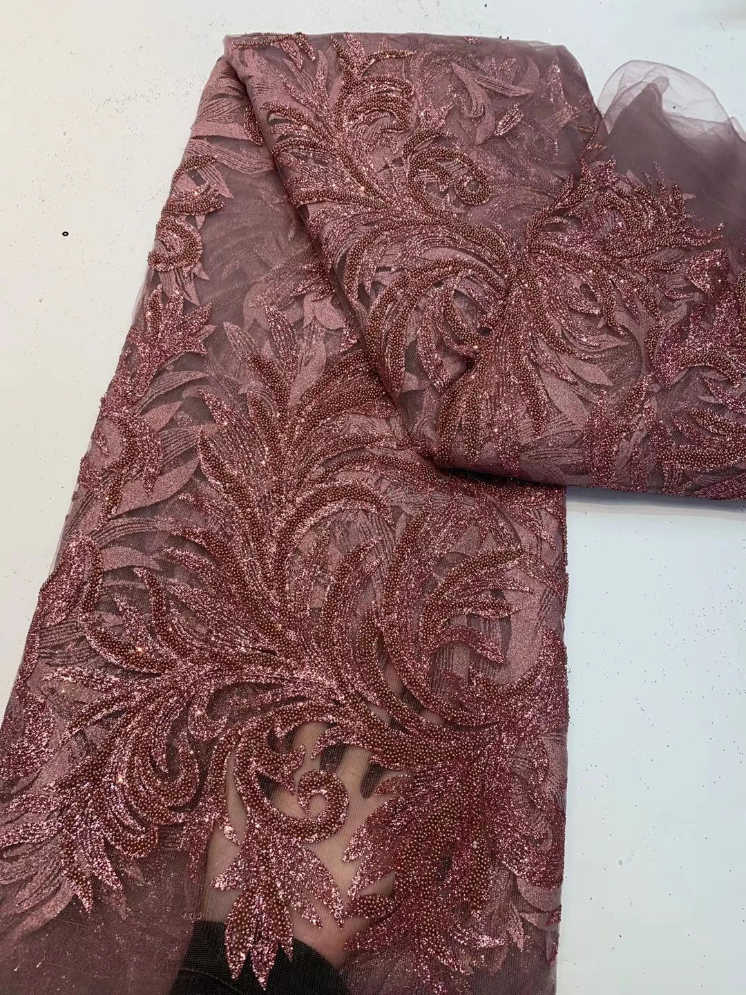 

African Sequins Lace Fabric 2021 High Quality Beaded Lace French Tulle Lace Fabric Bridal Nigerian Lace Fabrics