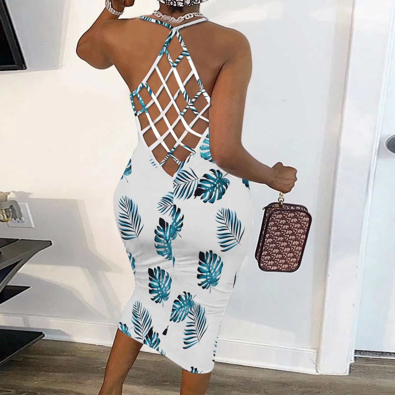 

Платье женское с открытой спиной, пикантный облегающий вечерний сарафан с принтом в стиле бохо, пляжный Повседневный длинный, для выпускног...